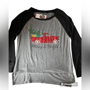 Modern Canvas Women’s Long Sleeve Tee Holiday Merry & Bright Heather Gray Small